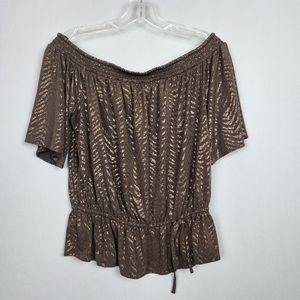 WHBM Womens Shirt Off Shoulder Brown and Gold Sz M